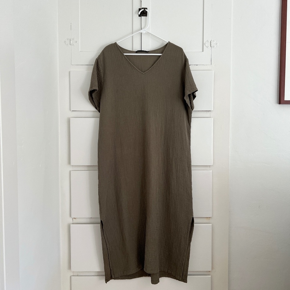 Jenni Kayne Cypress Caftan Dress Sage Green Cotton Gauze XL